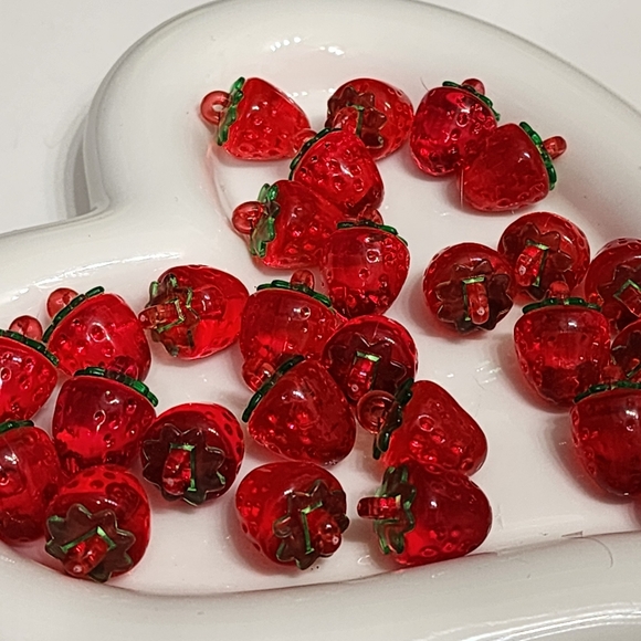 Other - Strawberry Charms Acrylic Jewelry Making 10 Pc Red Keychain Bag Clip
